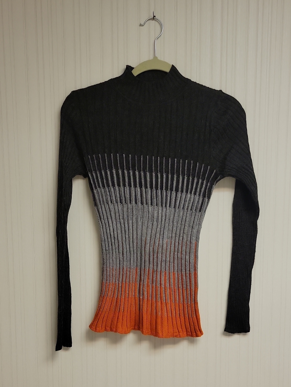 Spanner Ombre Ribbed Mock Neck Sweater - Black, Gray & Orange Small Fall Office
